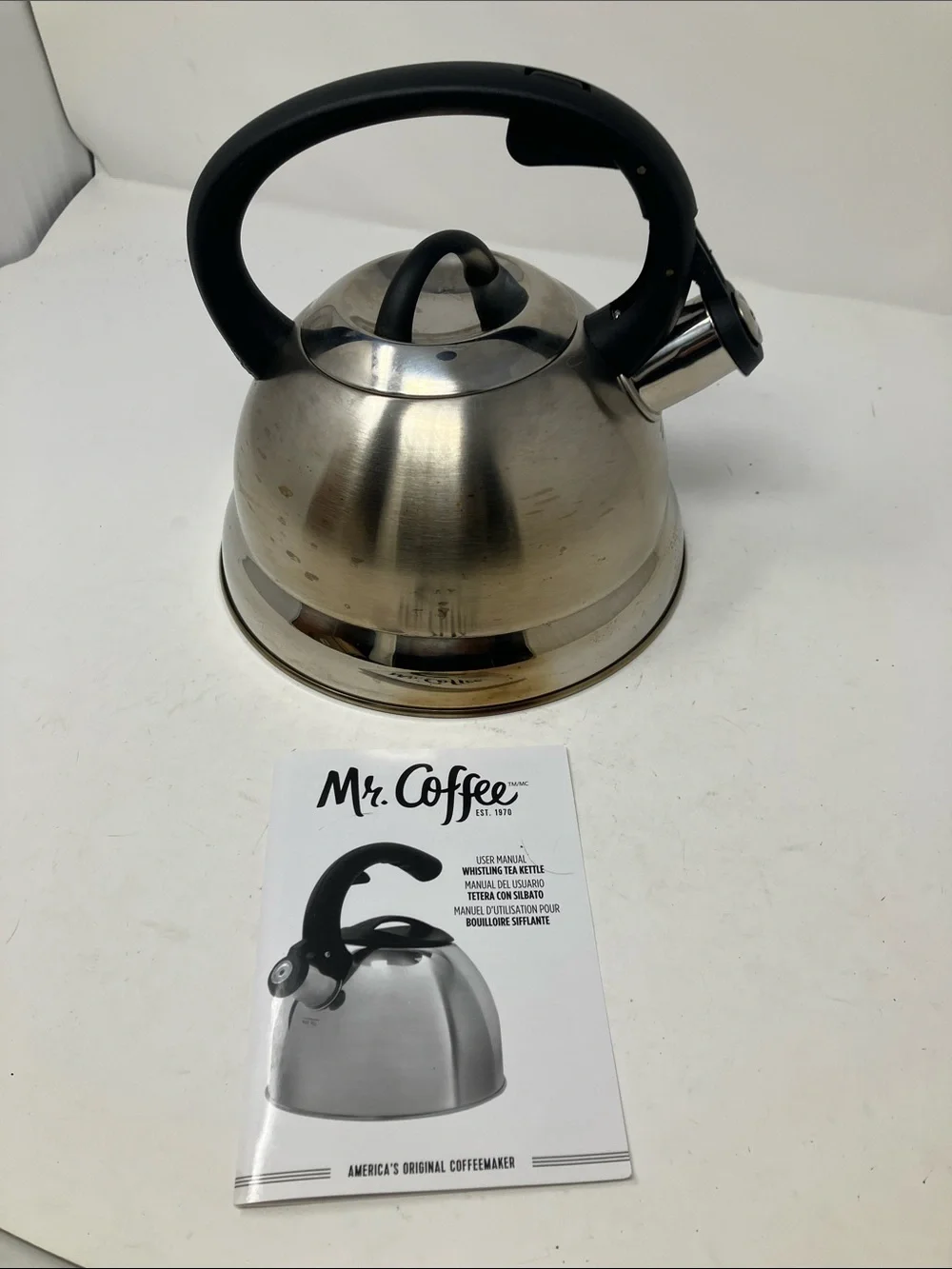 Mr. Coffee Stainless Steel Whistling Tea Kettle Stovetop Flip Spout